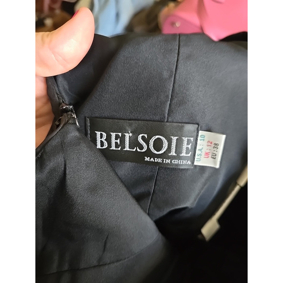 Belsoie Black Surplice V-Neck Sleeveless Evening Cocktail Dress Womans Size 10 - Picture 4 of 7